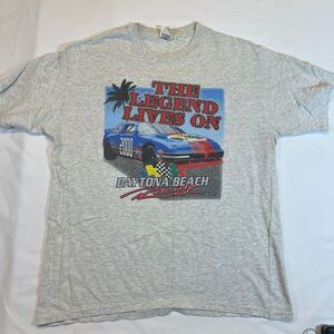 Vintage 90s The Legend Lives On Daytona Beach Racing Anvil T-Shirt Men's XL Gray